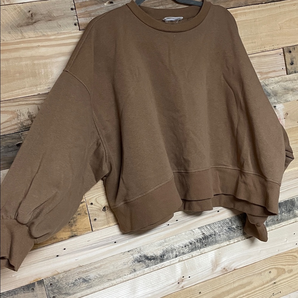 Zenana Outfitters size XL Brown Boxy Cropped Soft Crewneck Sweatshirt - Picture 4 of 7